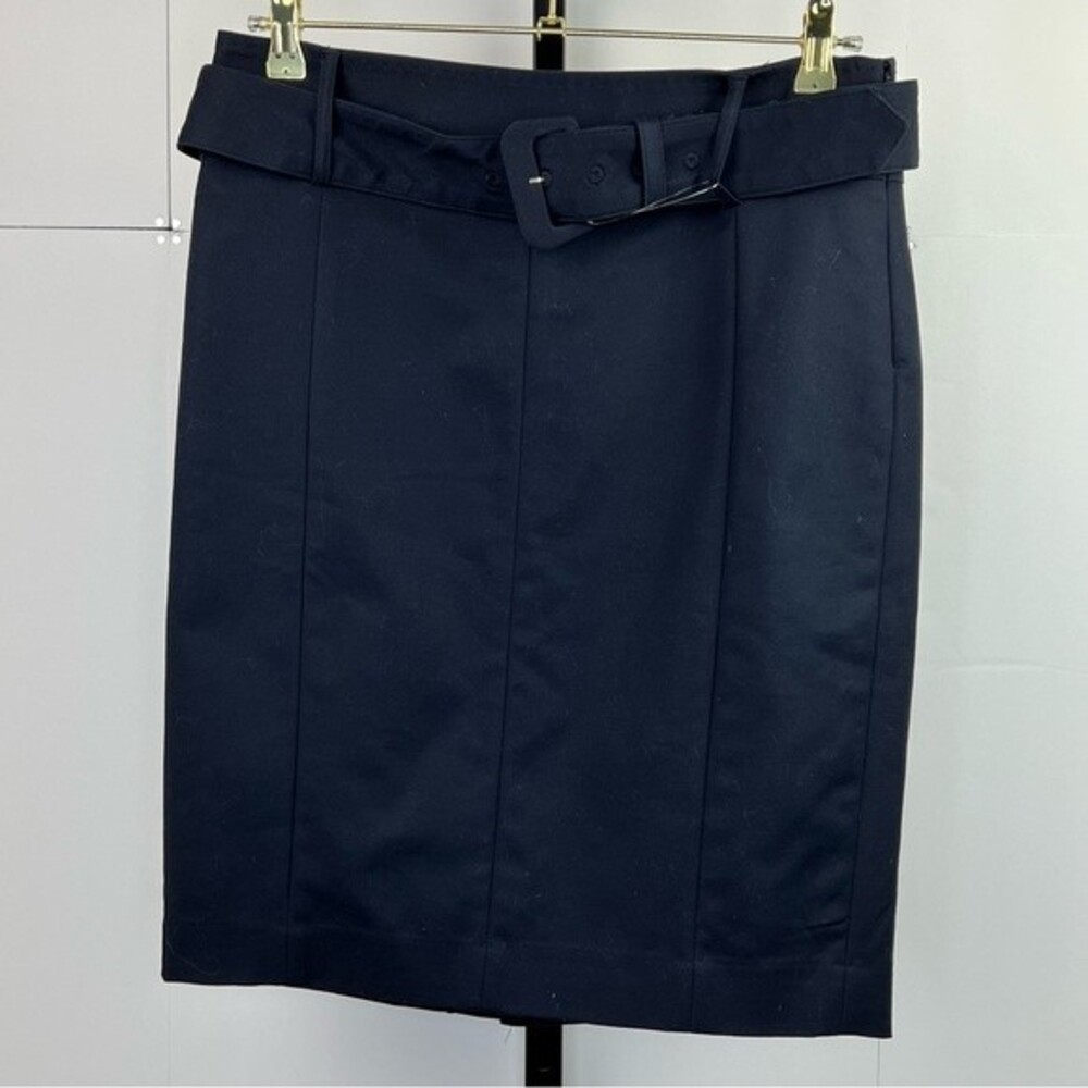 MNG by Mango Pencil Slit Skirt Womens 8 Navy Belted Career Old Money Nautical